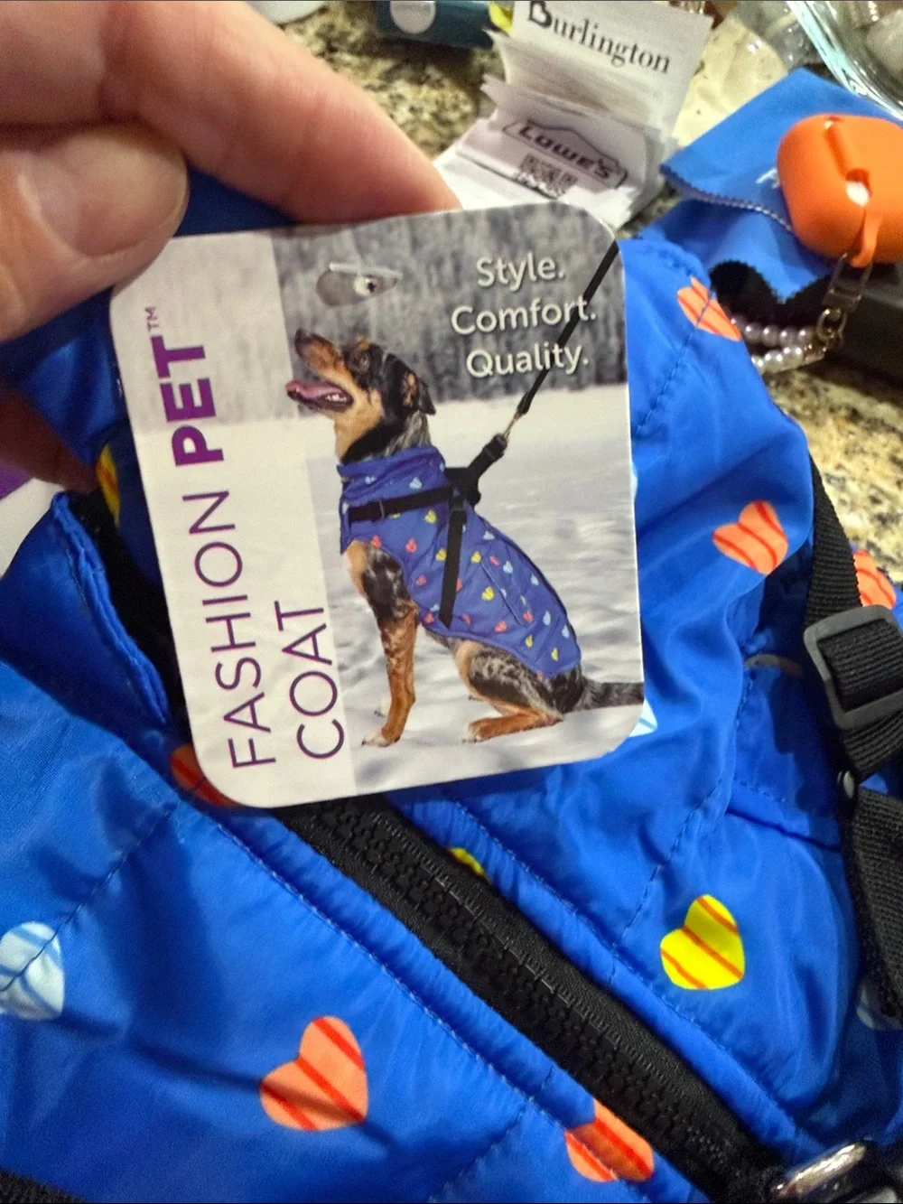 Fashion Pet Blue Heart-Print Puffer Dog Coat